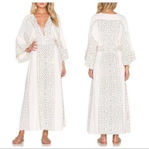 NWT Free People Modern Kimono Pearl Combo Ivory Lace Up Tassle Maxi Dress Sz 8